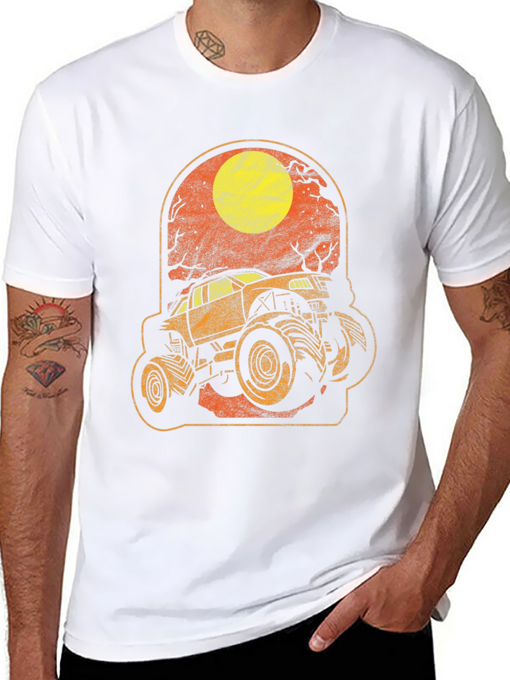 Camiseta Hombre Gráfico Camion Monstruo Luna Halloween