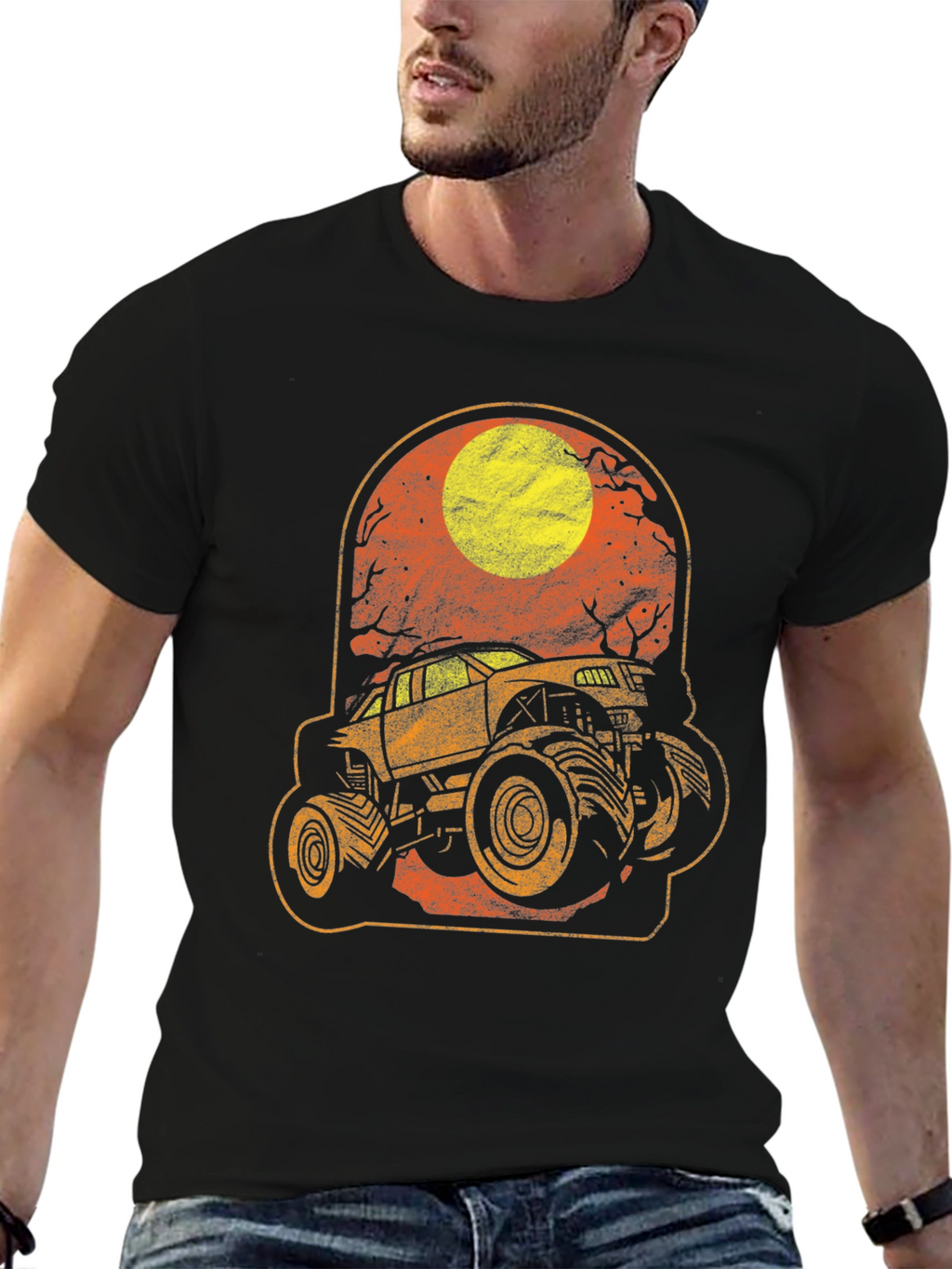 Camiseta Hombre Gráfico Camion Monstruo Luna Halloween