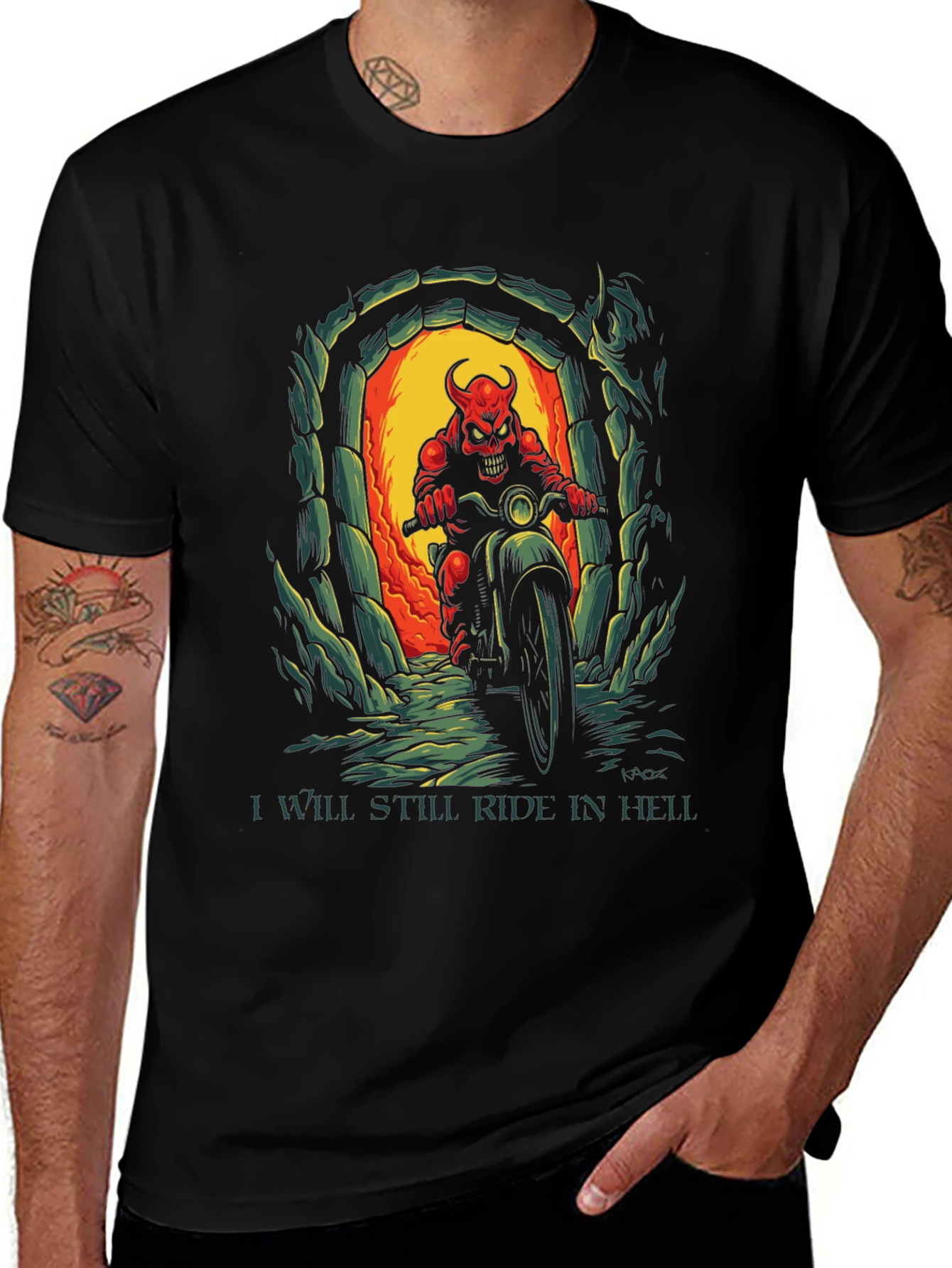 Camiseta Hombre Estampada Diablo Motociclista