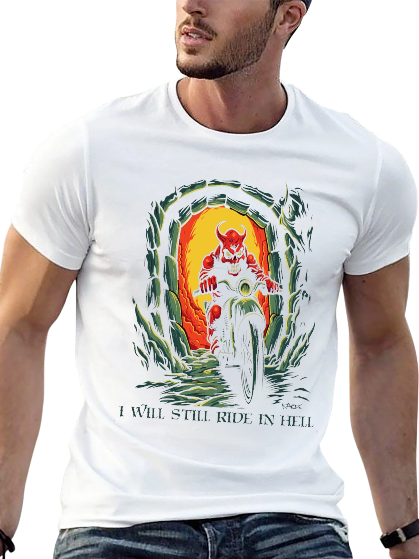 Camiseta Hombre Estampada Diablo Motociclista