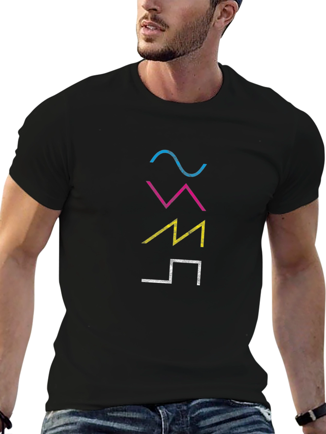 Camiseta Hombre Negra con Diseño Gráfico Abstracto