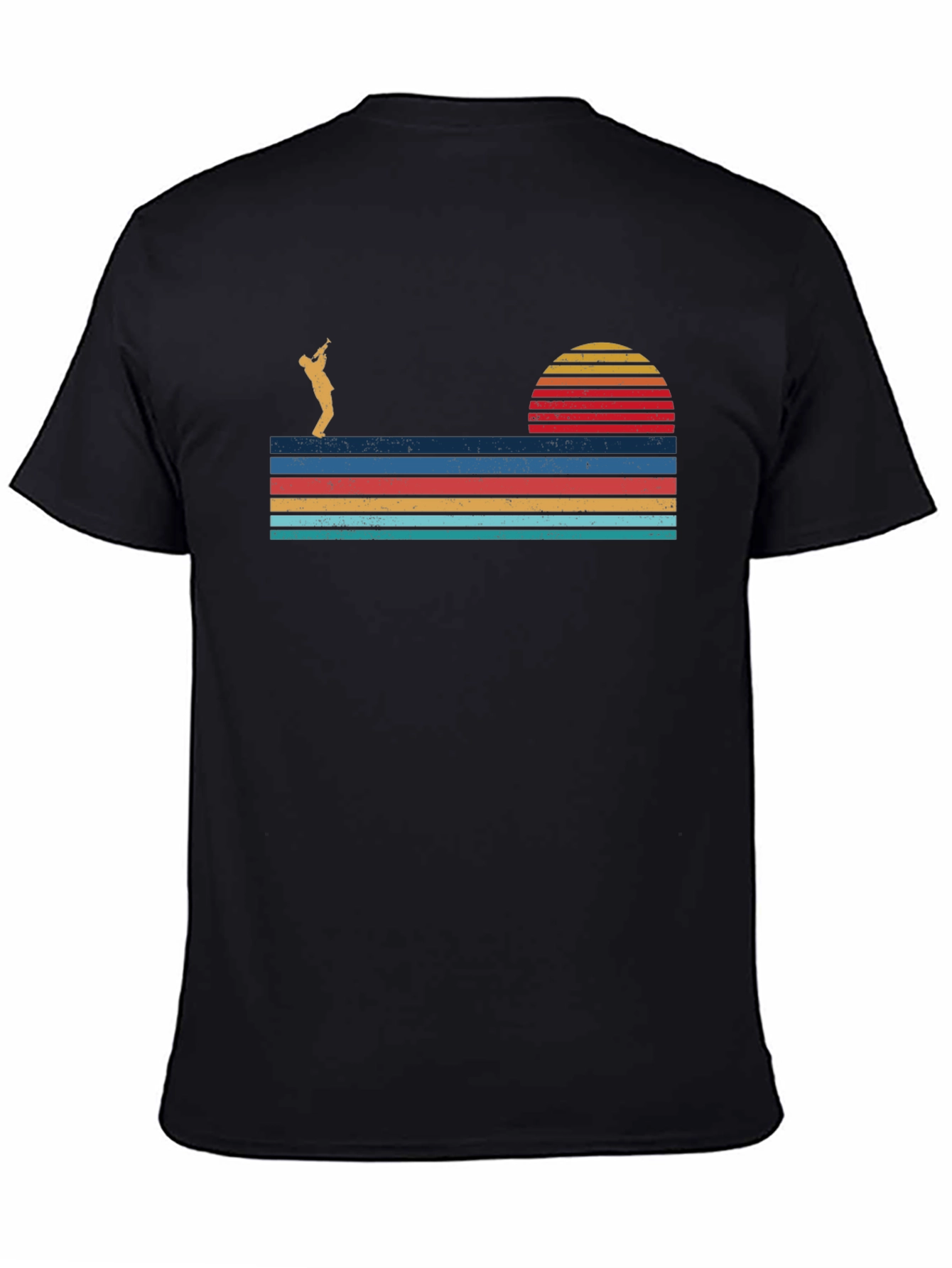 Camiseta Hombre Diseño Retro Atardecer Saxofonista