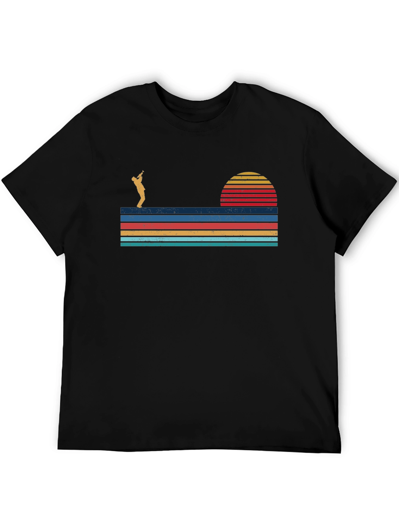 Camiseta Hombre Diseño Retro Atardecer Saxofonista