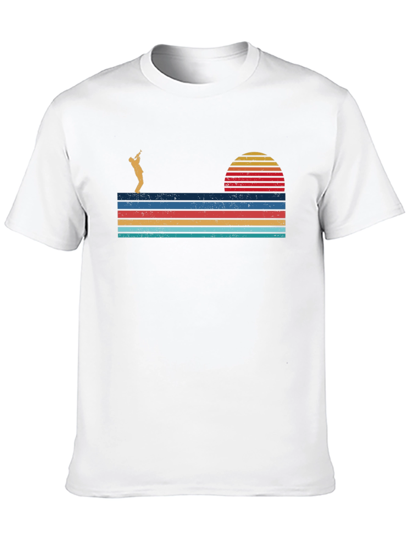 Camiseta Hombre Diseño Retro Atardecer Saxofonista