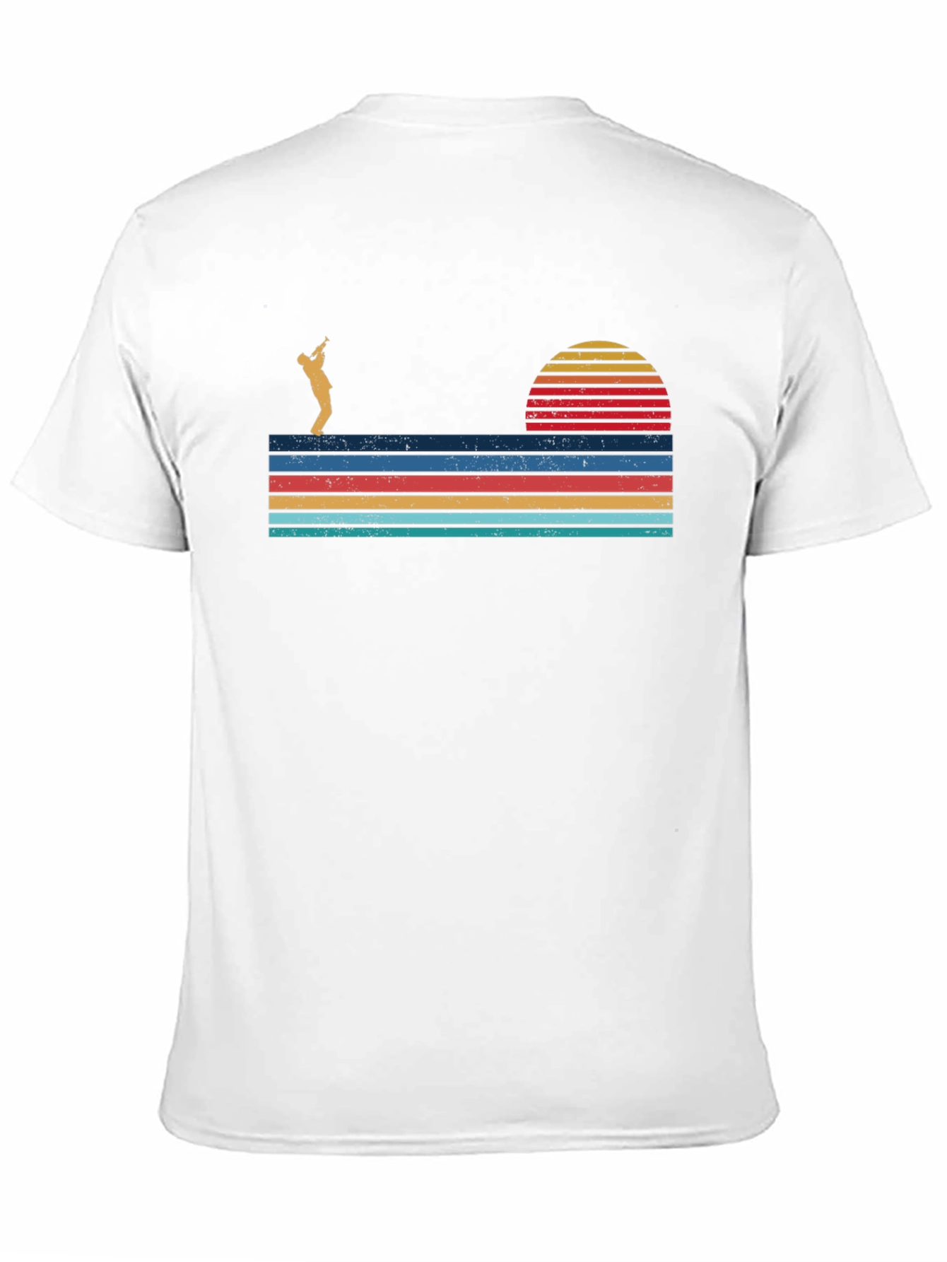 Camiseta Hombre Diseño Retro Atardecer Saxofonista