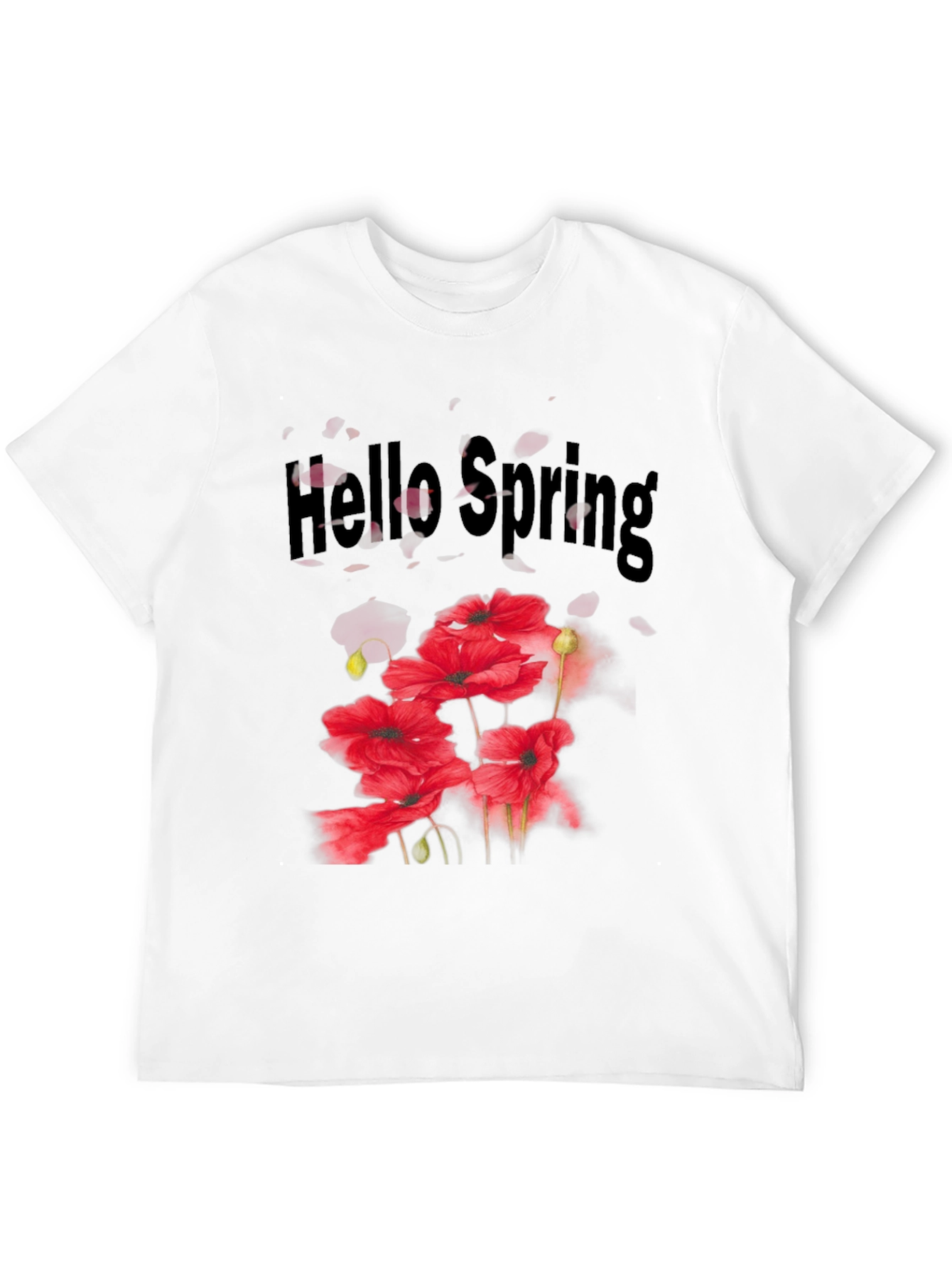 Camiseta Hombre Negra con Diseño Floral Hola Primavera