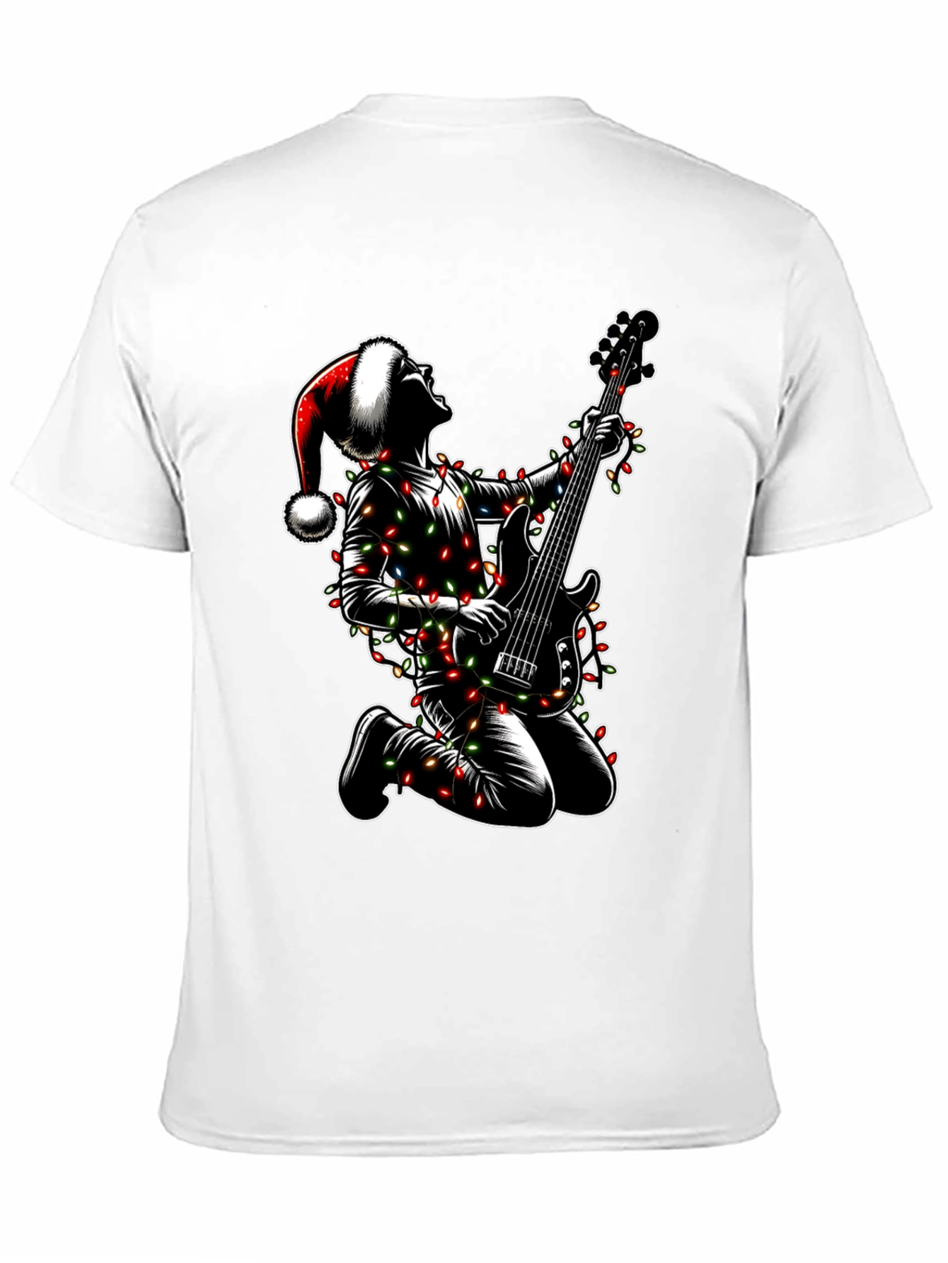 Camiseta Hombre Navidad Rockero Guitarra Luces