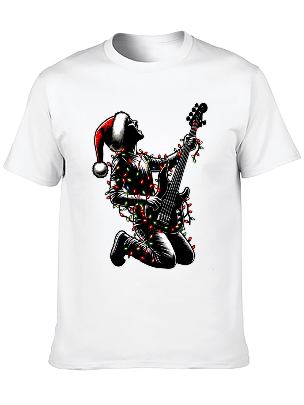 Camiseta Hombre Navidad Rockero Guitarra Luces