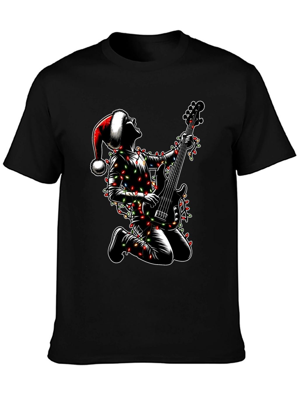 Camiseta Hombre Navidad Rockero Guitarra Luces