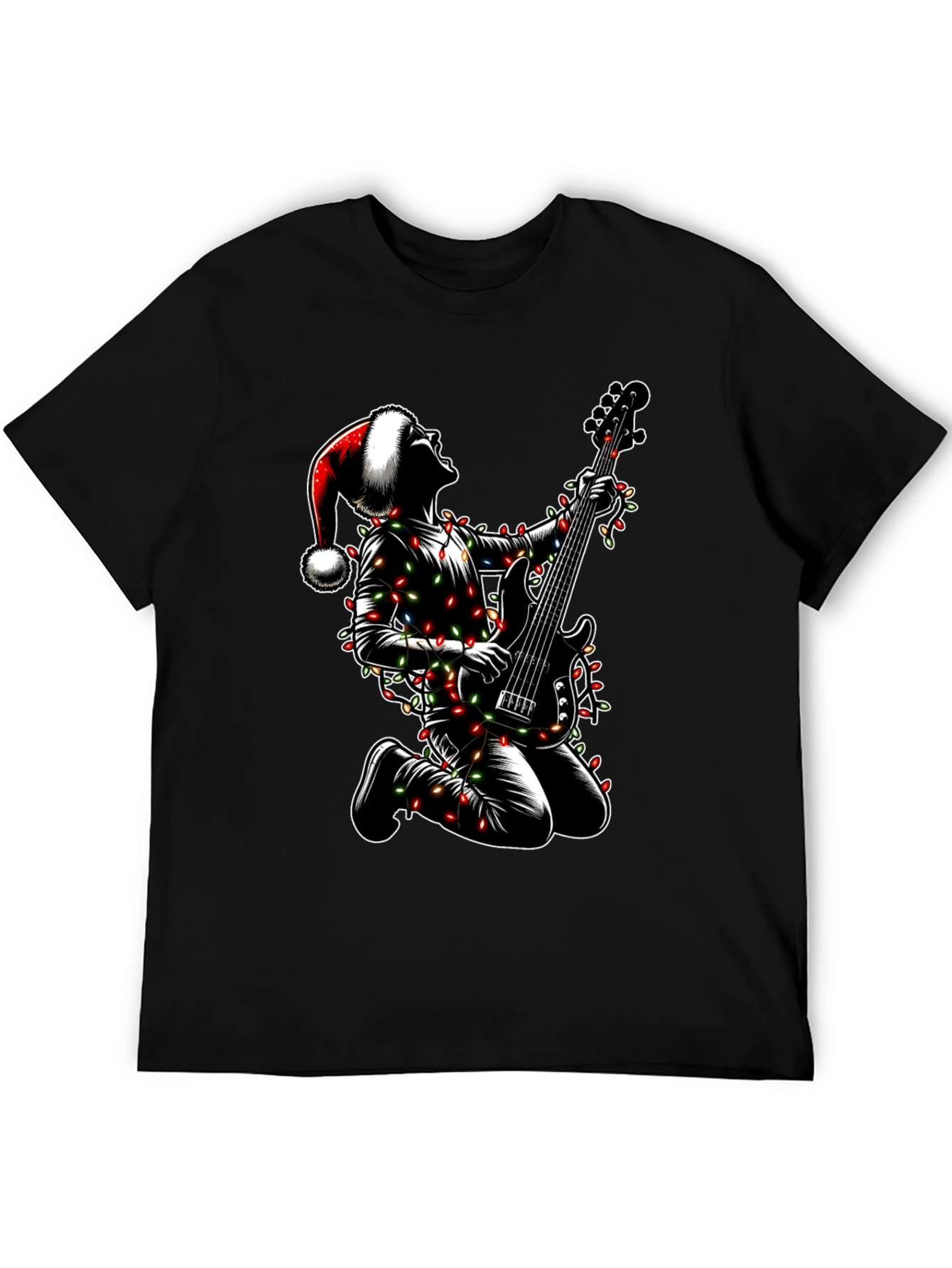 Camiseta Hombre Navidad Rockero Guitarra Luces