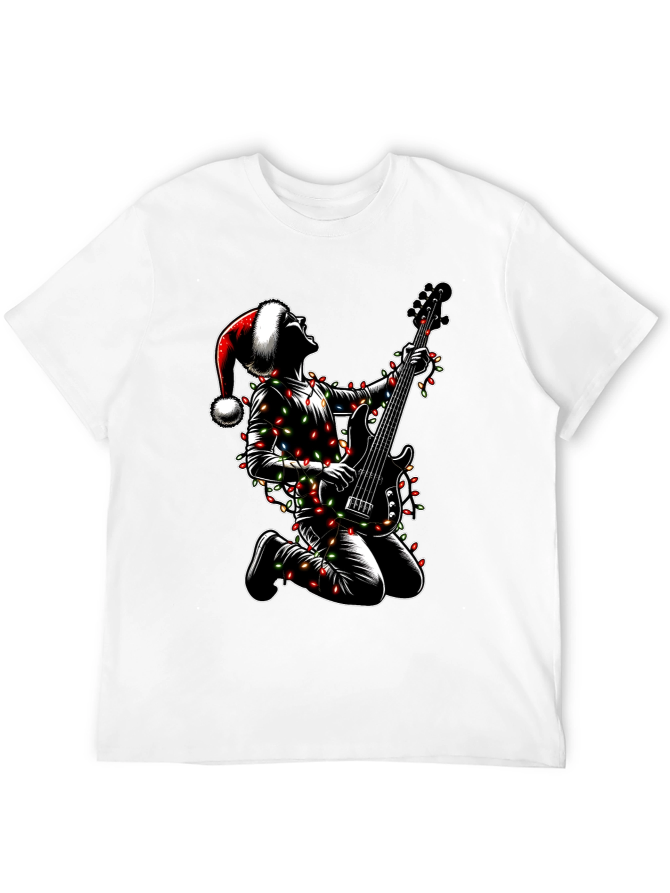 Camiseta Hombre Navidad Rockero Guitarra Luces
