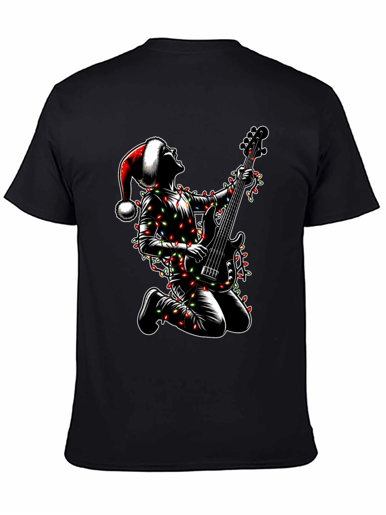 Camiseta Hombre Navidad Rockero Guitarra Luces