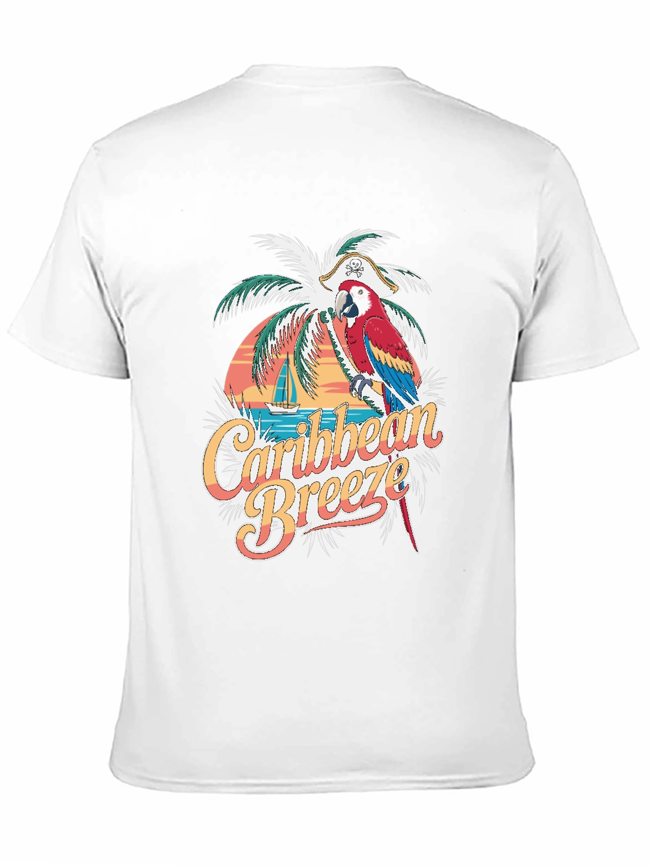 Camiseta Hombre Negra - Brisa Caribeña y Loro Pirata