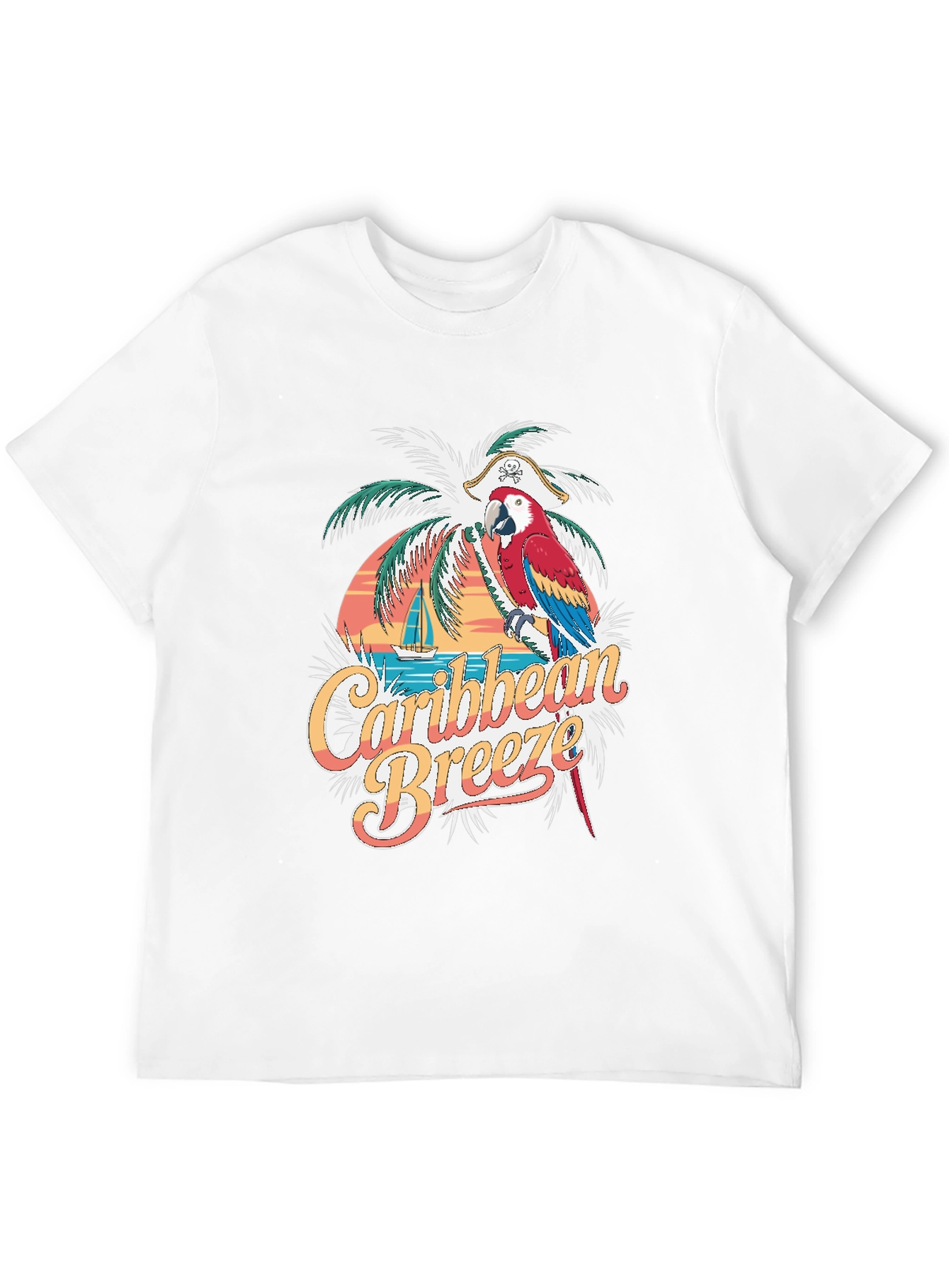 Camiseta Hombre Negra - Brisa Caribeña y Loro Pirata